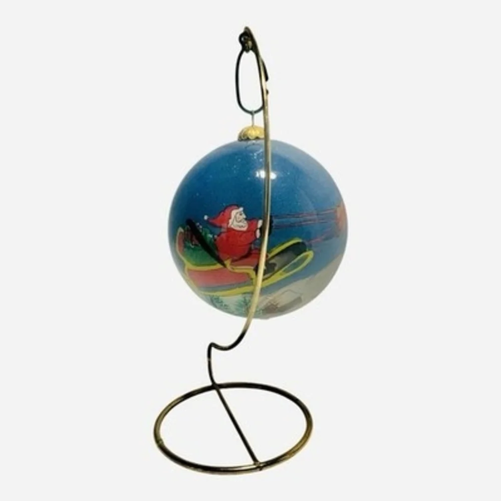 Vintage Pier 1 Li Bien Santa's Sleigh & Reindeer Glass Ball Ornament with Box